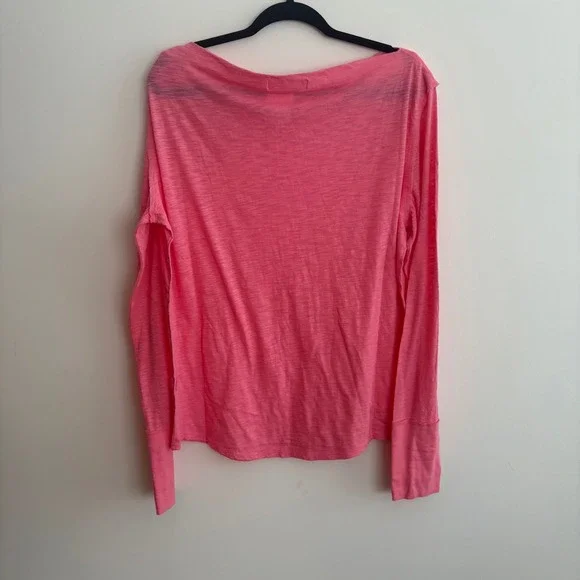 Free People Kimmi Long Sleeve Top Pink XL Soft  Relaxed NWT New - Picture 10 of 10